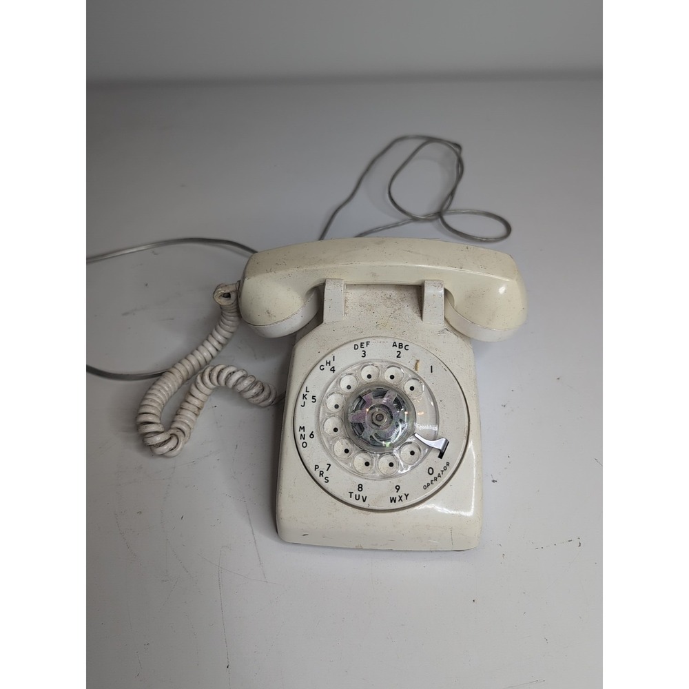 Northern Telecom Rotary Dial Phone, Beige White 500 Tan, Vintage Desk Telephone